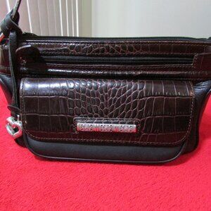 Vintage Brighton Black & Brown Leather Crossbody Bag Purse